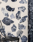 Blue and white irregular marble terrazzo on the walls and floors of the indoor living room