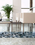 Blue and white marble terrazzo on the living room floor