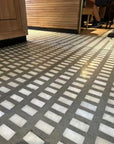 White large-grain terrazzo on the floor of a restaurant