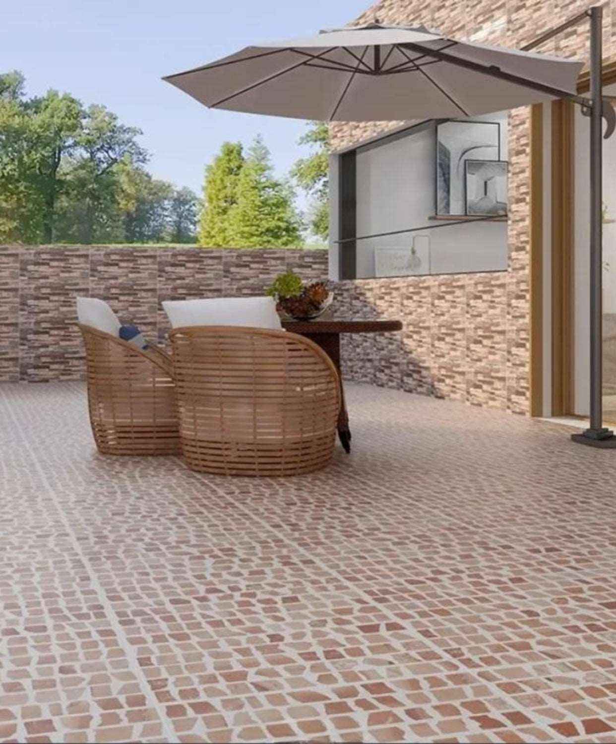 Indoor balcony courtyard floor red marble terrazzo