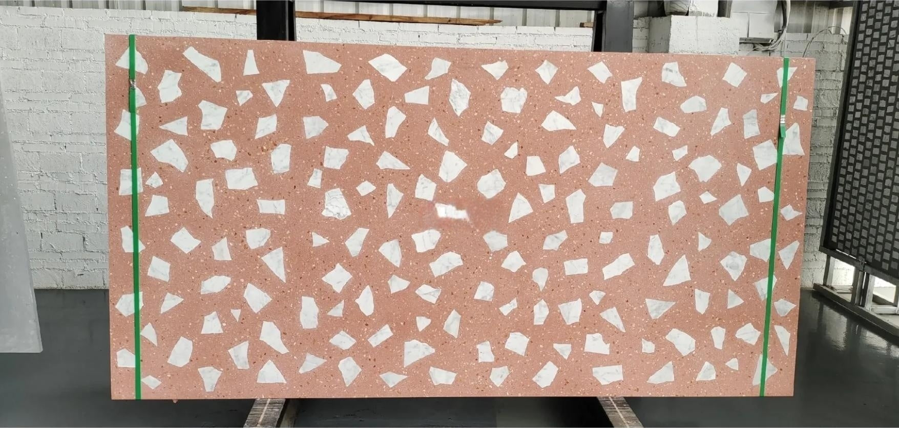 White marble terrazzo with pink background