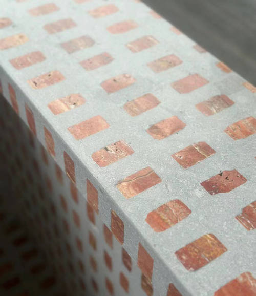 Red brick mosaic terrazzo used on indoor windowsills