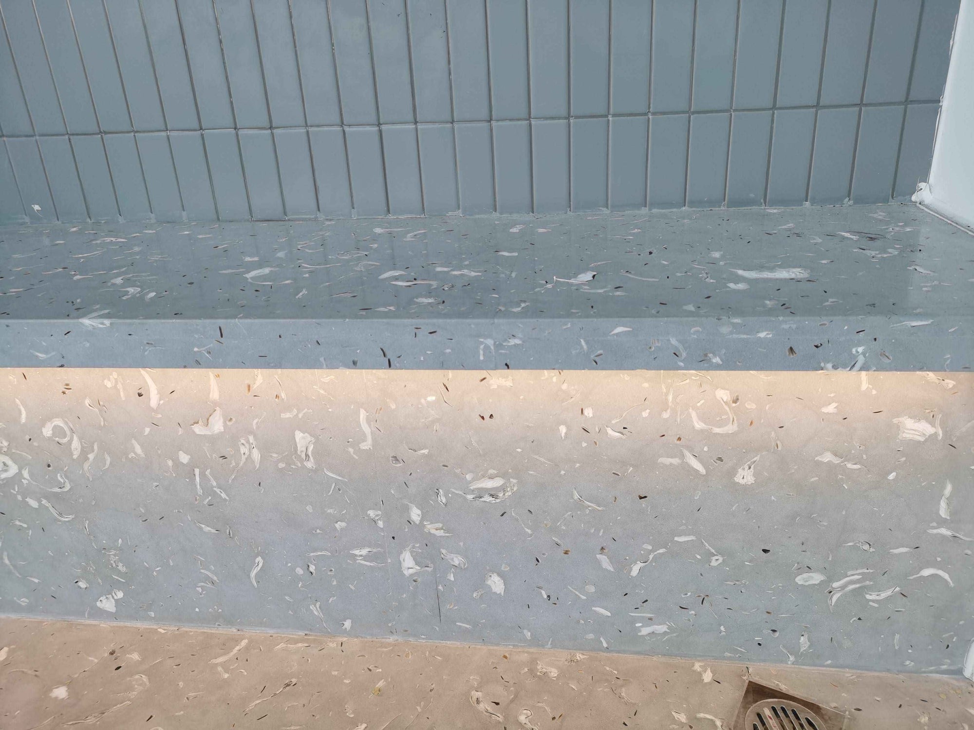Oyster shell terrazzo used on the floors and bars of shopping malls