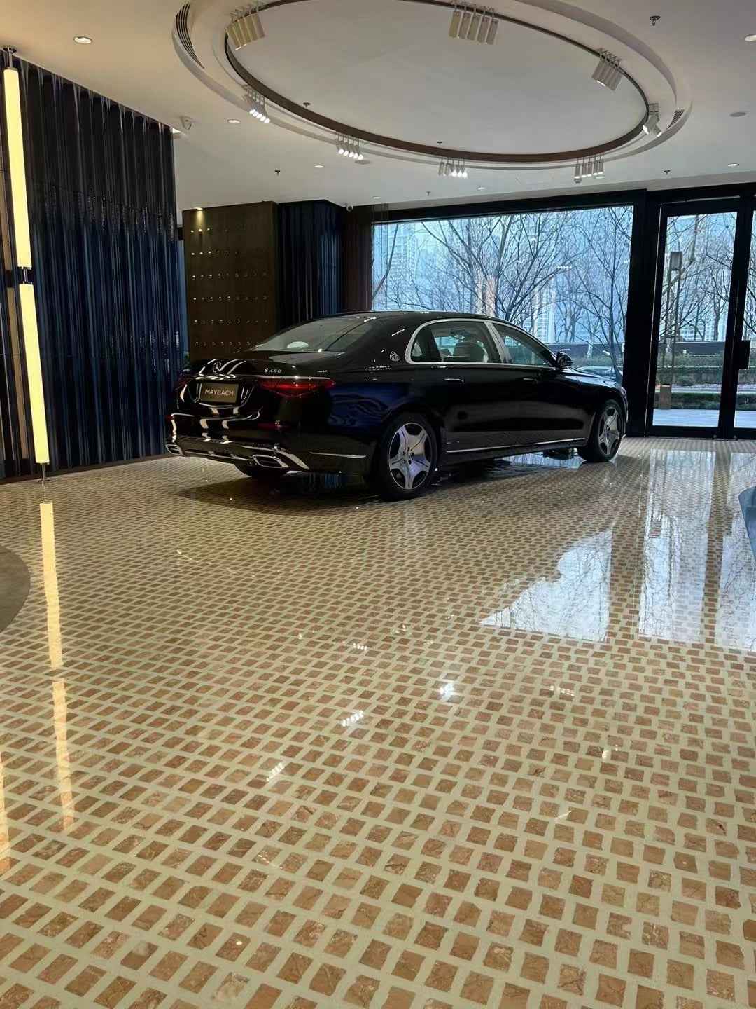 Red marble terrazzo used in car showroom floors