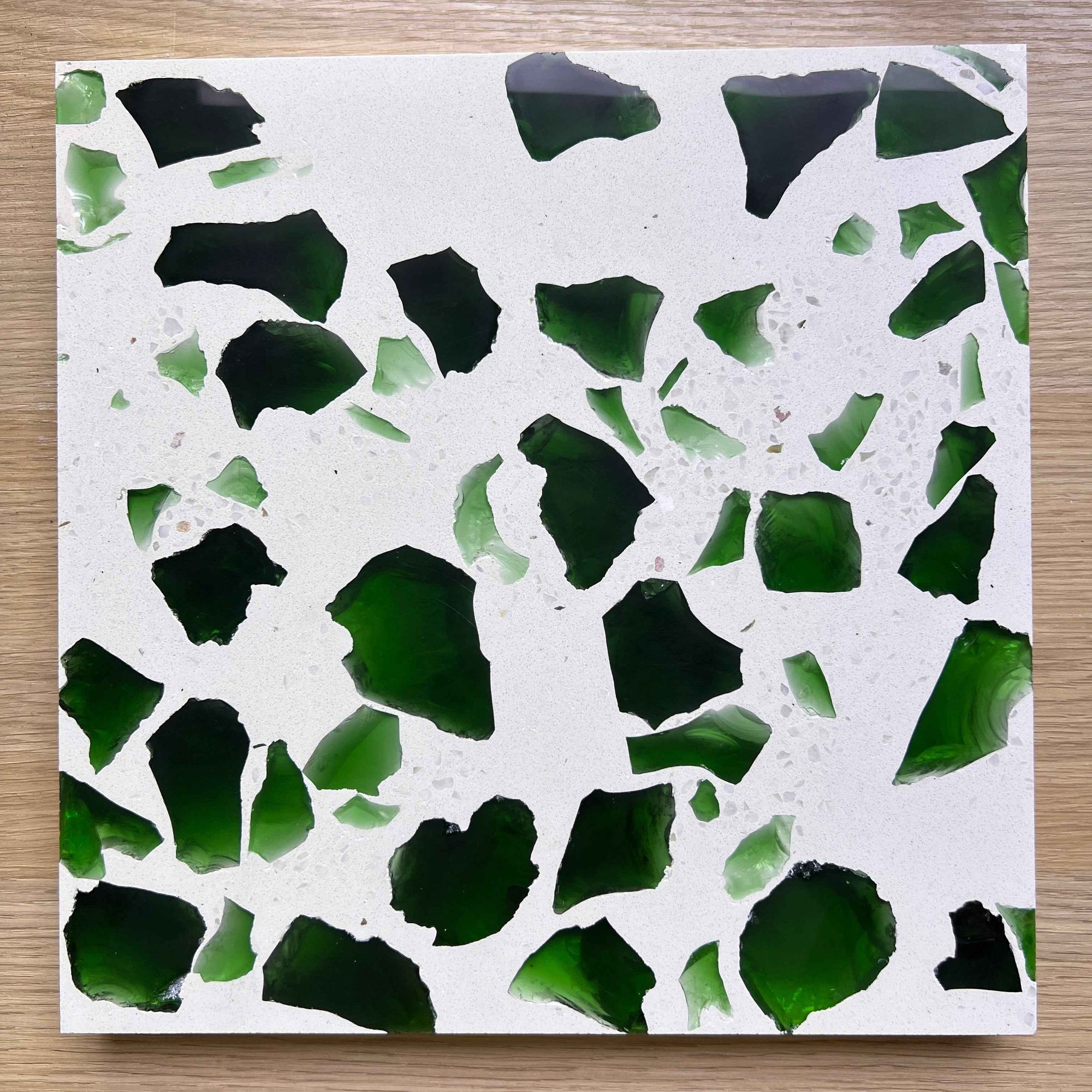 Green irregular glass aggregate terrazzo