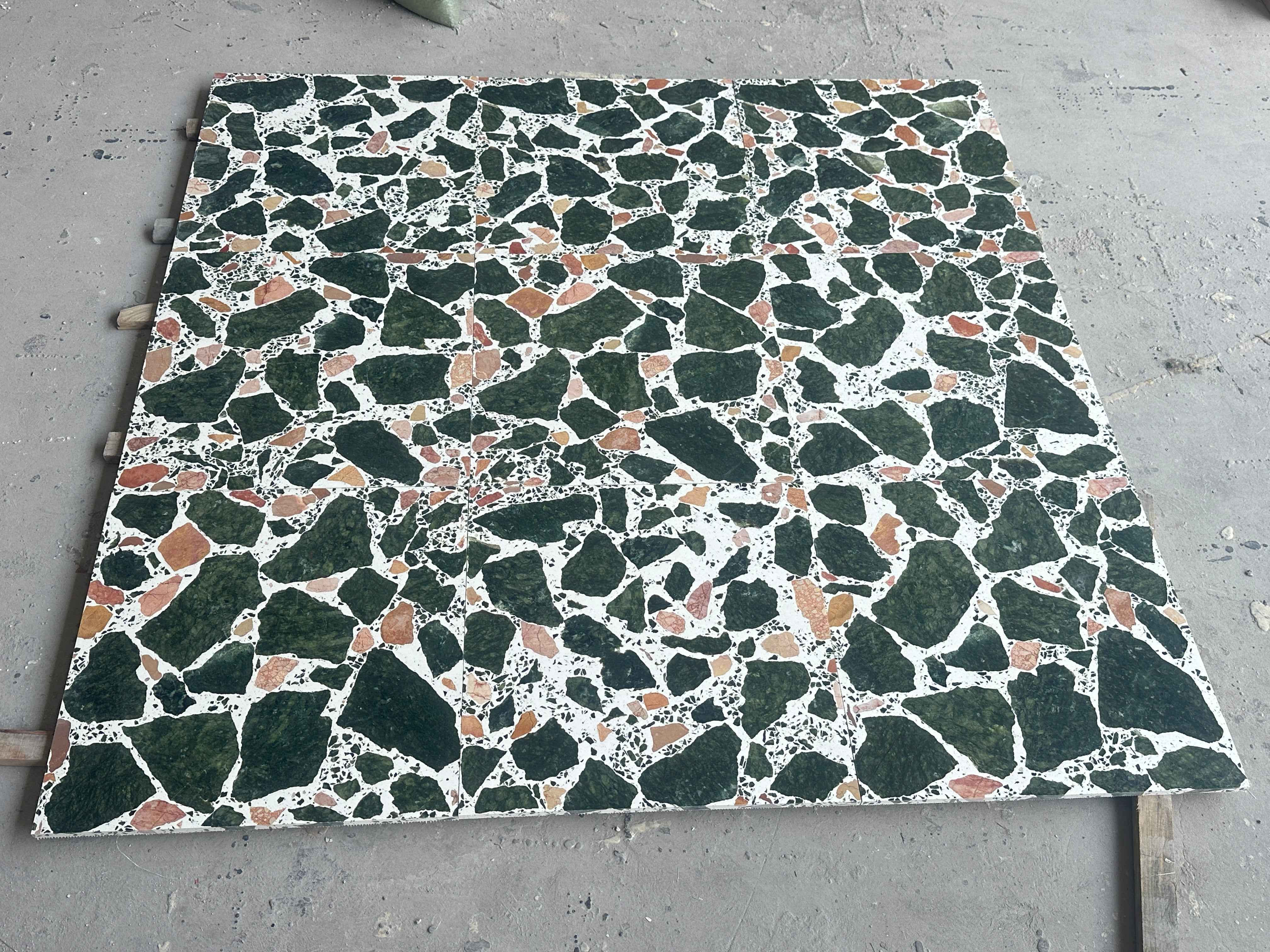 Green Yellow Irregular Marble Panels | Warm White Base & Hand-Laid