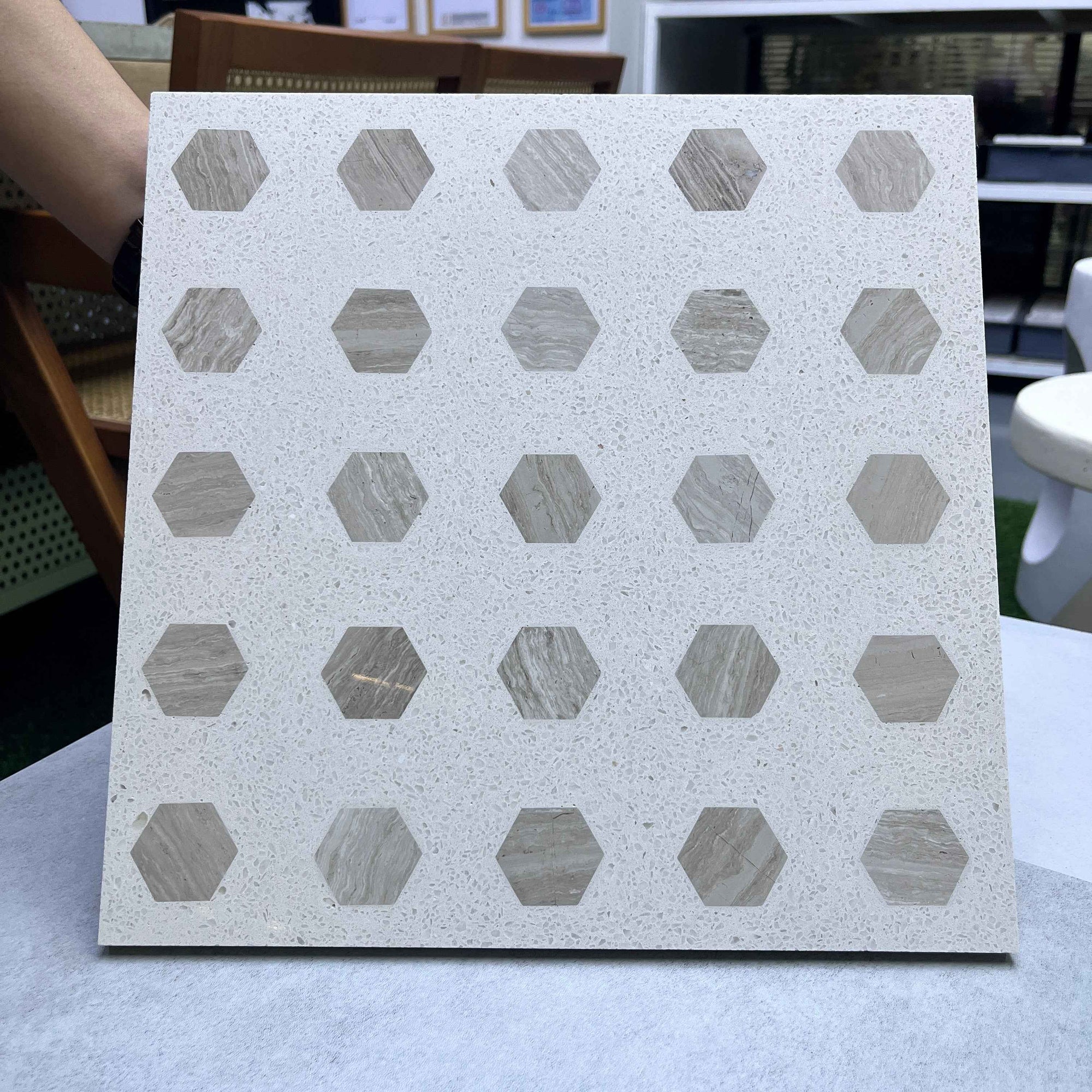 Hexagonal Woodgrain Marble Mosaic Panels | ML-OT056 丨Mosaic Large Aggregate Terrazzo