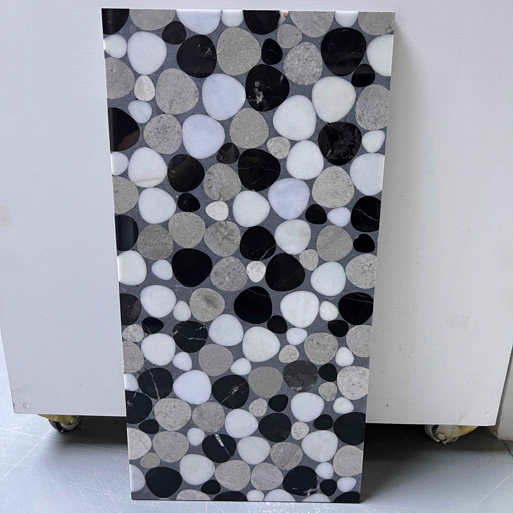 Black and white gray oval marble terrazzo