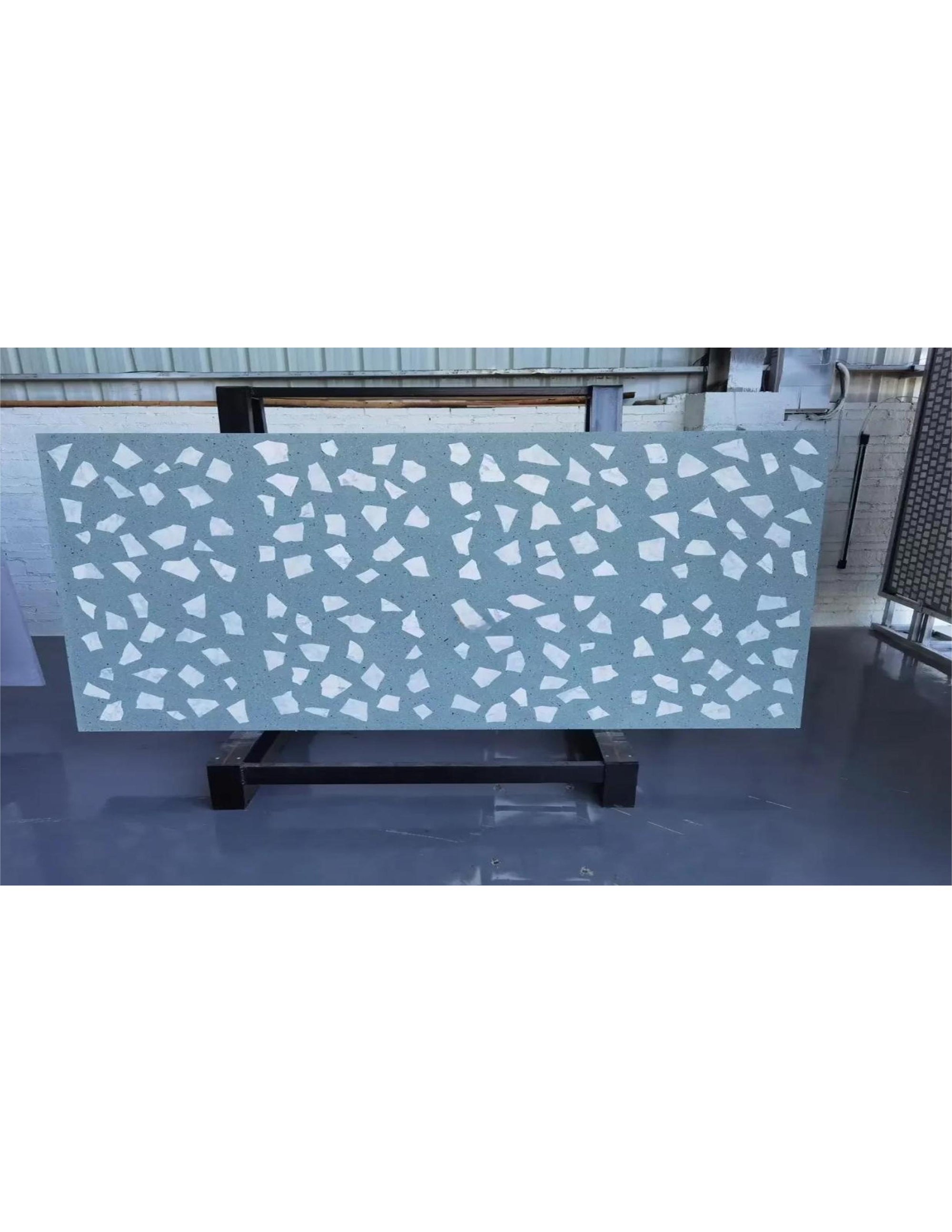 Handmade White Marble Blue Gray Terrazzo