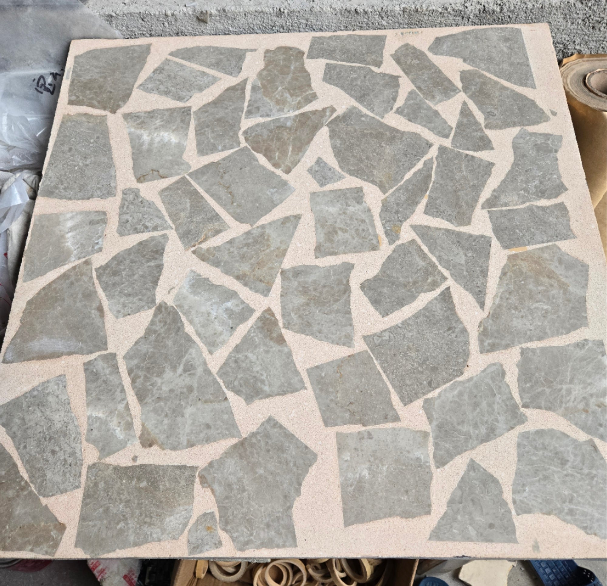 Gray marble terrazzo with pale yellow background