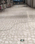 White marble irregular terrazzo used on the floor of the shopping mall